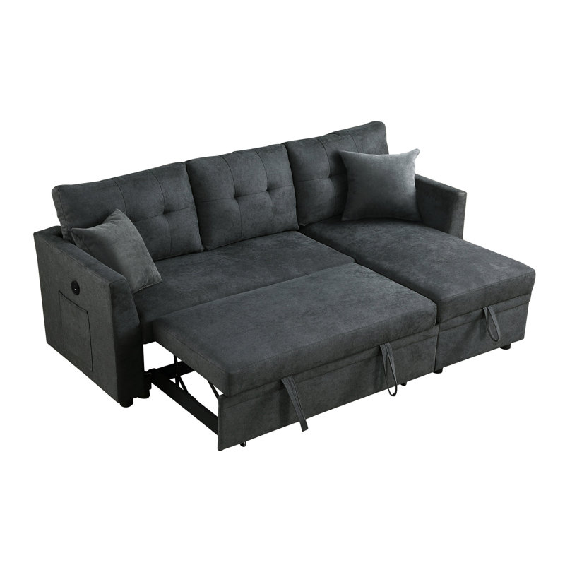 Lit modulaire avec hublot, rangement pour méridienne, canapé-lit en velours gris 3 po et douille