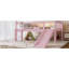 Lit mezzanine simple avec tablettes de rangement, lit mezzanine inférieur en bois massif avec lumières DEL et garde-corps pleine longueur, aucun sommier tapissier requis, rose-129631716