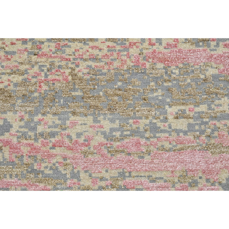 High-Quality Hand-Knotted Silver And Pink Area Rug