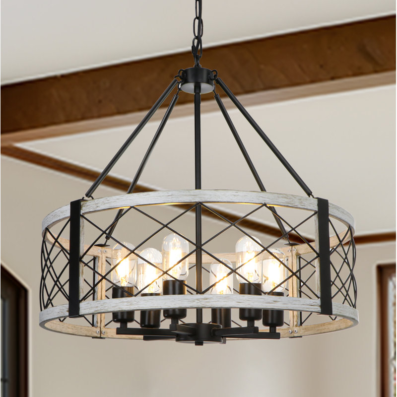 Dodson 22.44 in. 6-Light Drum Farmhouse Dining Room Chandelier, Beige