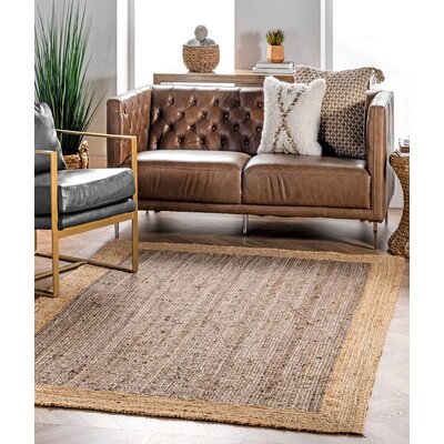 Rectangle Handwoven 3'11"" x 5'11"" Jute Area Rug in Natural/Gray -  East Urban Home, 67AF5168F00141179790A0B09F5C8429