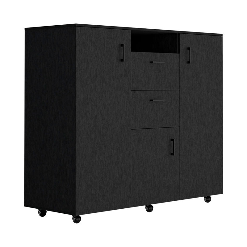 Commode combinée 55 po à deux tiroirs noirs