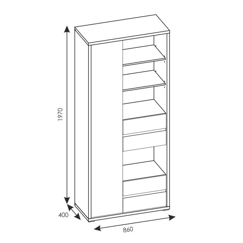 Tyle Charlotte Bookcase 197 x 86 Cm Wide with open and closed shelves