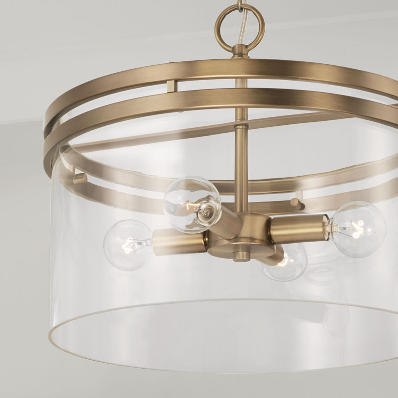 4 - Light Drum Pendant, Aged Brass