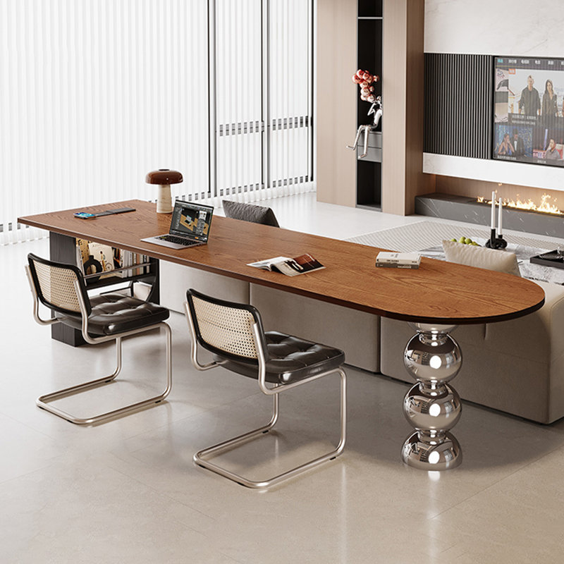 Brown Rectangular Solid Wood  desk, 29.53" H x 62.99" W x 23.62" D