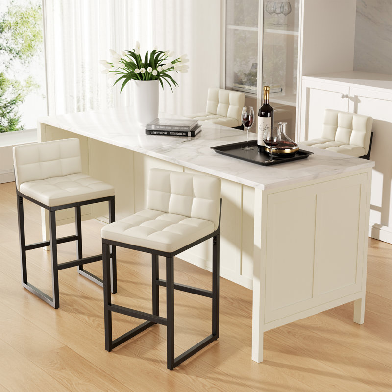 Counter Stool with Metal Frame, Beige, 4