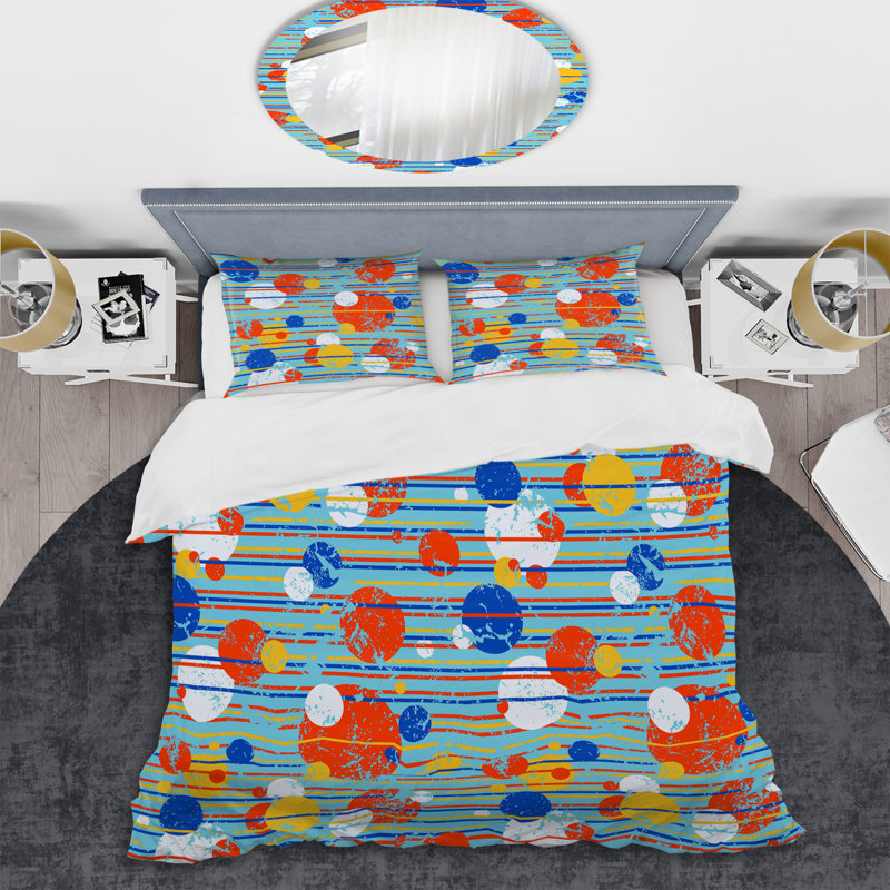 Ensemble de housse de couette en microfibre bleu / orange 3 pièces, Housse de couette pour très grand lit et 2 très