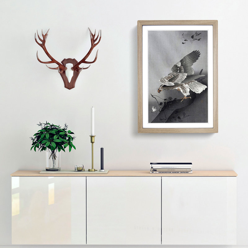 Eagle Hunting by Ohara Koson - Picture Frame Painting Print, 65cm H x 48cm W x 2cm D, Oak Framed