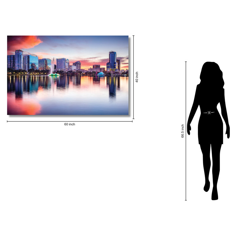 Art mural en verre trempé sans cadre Orlando Skyline - 40 po x 60 po