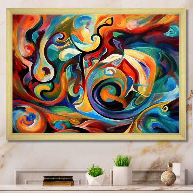 Exploring Yellow Abstracted Liquidity II - Print, Gold Single Picture Framed, 34" H x 44" W x 1.5" D