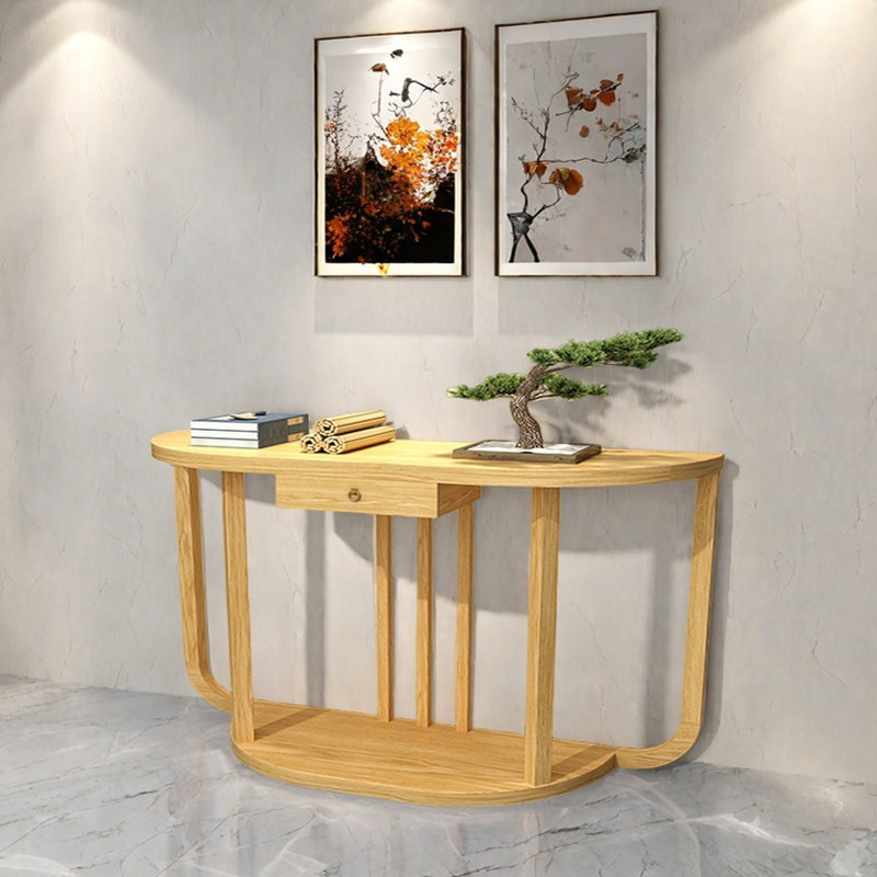Table de couloir semi-circulaire en bois massif, H 31,5 po x l 55,1 po x P 14,2 po, Bois original