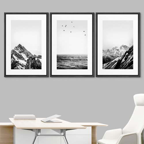 IDEA4WALL Noway Black White Snowy Winter Mountain Framed On Canvas 3 ...