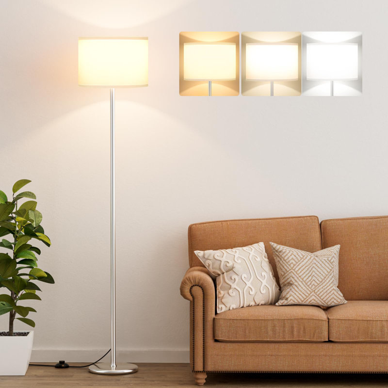 Lampe sur pied moderne 60 po avec abat-jour, Argent argent