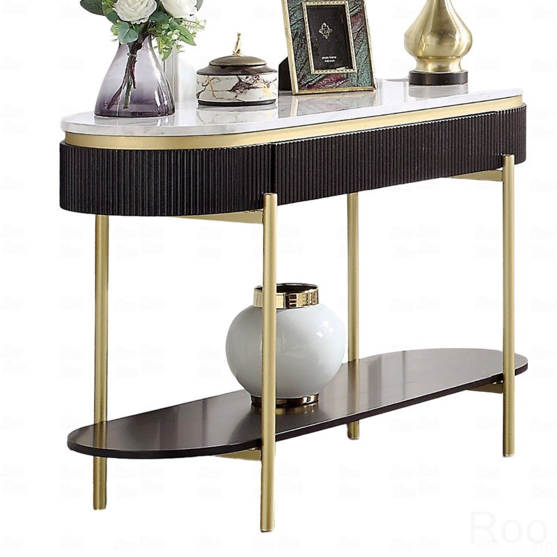 Table de salon 1 pièce avec plateau en faux marbre blanc et plateau inférieur ouvert