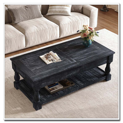 Farmhouse Lift Top Coffee Table with Fixed Shelf - 3 Hidden Storage Trays