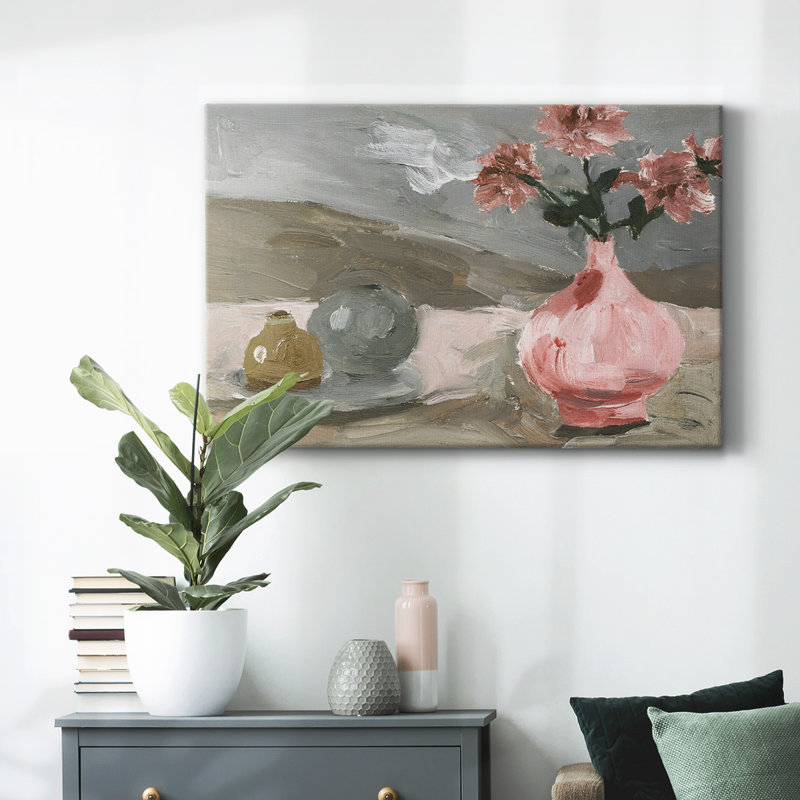 Vase de fleurs roses, toile tendue VI-Gallery, H 24 po x l 36 po