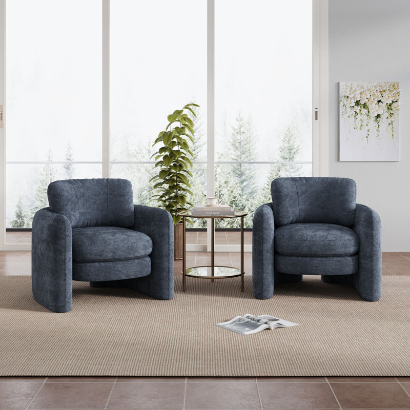 Fauteuils d'appoint modernes en chenille de 34,1 po de large (ensemble de 2), Chenille bleu