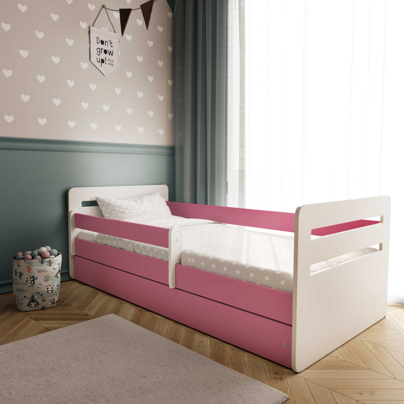 Molly Drawer Convertible Bed and Mattress, European Toddler (80 x 180 cm), Pink