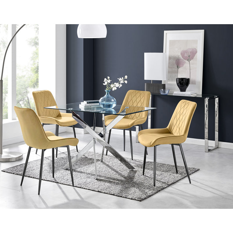 Lenworth Dining Set with 4 Chairs, Silver, Mustard/Black