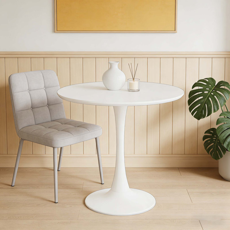 Table de salle à manger ronde 31,5 pouces, table tulipe pour 2 à 4 personnes avec plateau en panneau de fibres à densité moyenne et base piédestal, peu encombrante et élégante