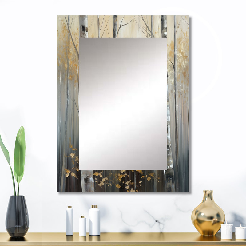 Birch Tree Dense Forest IV - grand miroir mural, miroir mural décoratif moderne, impression d'art en métal, 32 po x 24 po