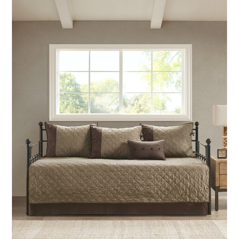 Brown Faux Suede Reversible Daybed Cover Set with Shams