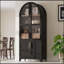 Élégant garde-manger arqué avec 2 grands tiroirs, des tablettes réglables et des portes en verre pour un rangement de style campagne moderne-1218060187