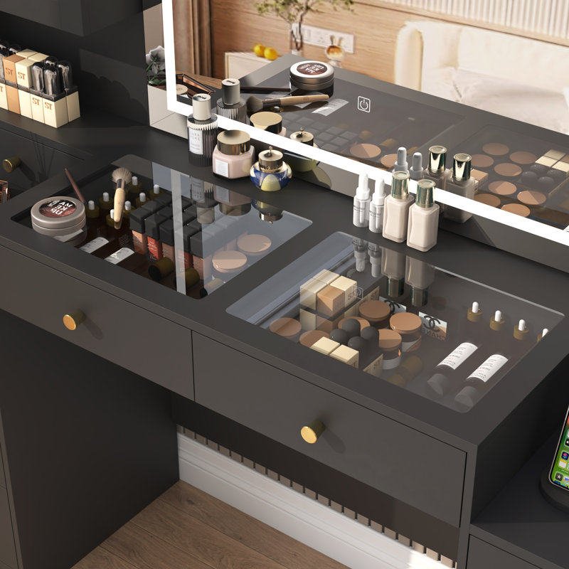 62" Vanity Desk with Lighted Mirror & RGB Cabinets