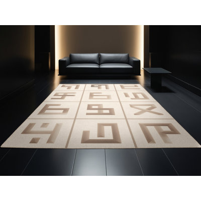 Tapis moelleux moelleux à motif abstrait et géométrique beige