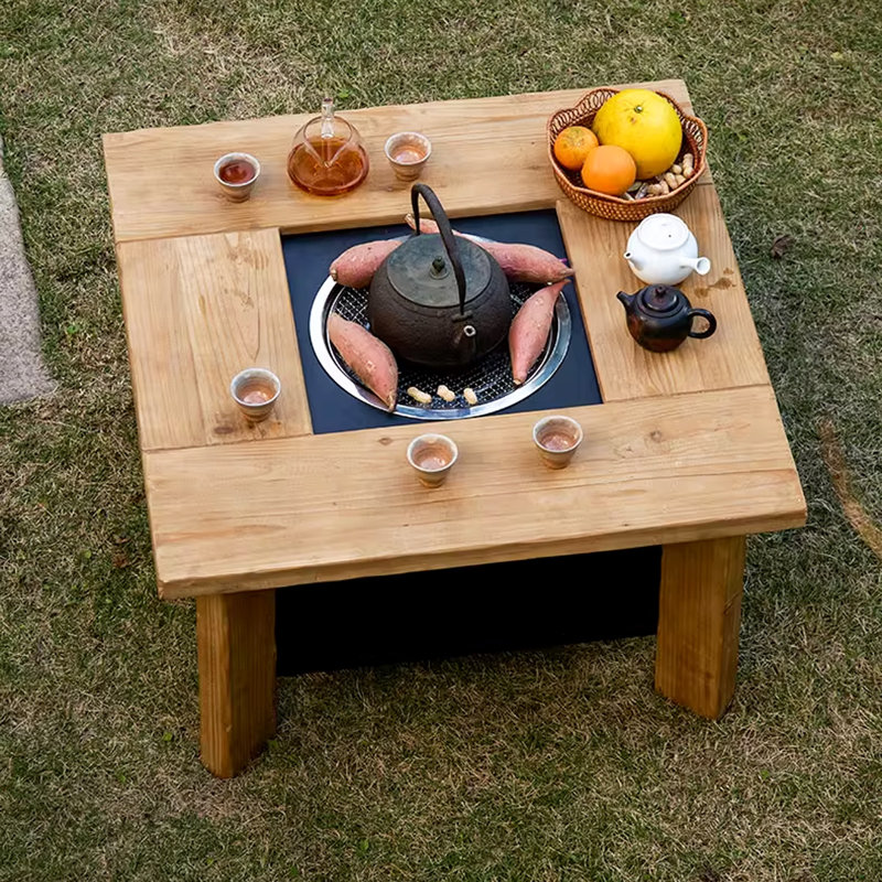 Modern Burlywood Solid Wood Square Coffee Table