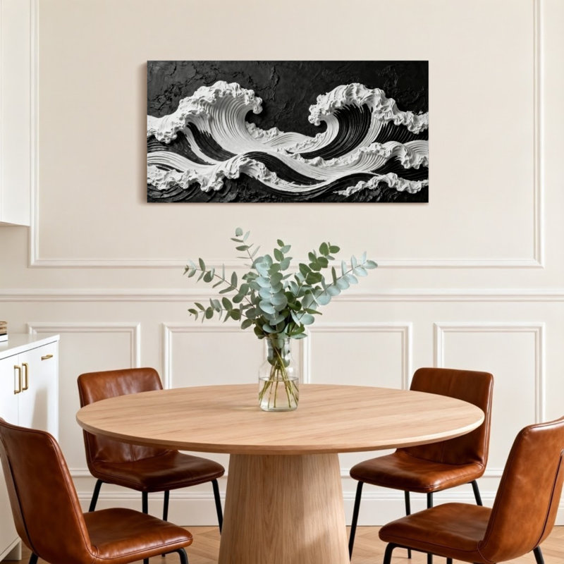 Vague de mode, art en noir et blanc, H 16 po x l 32 po