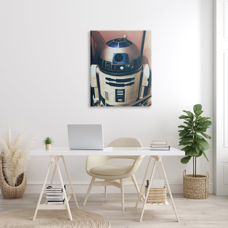 Iconic Retro Sci-Fi Space Robot bleu blanc, H 40 po x l 30 po, Toile tendue