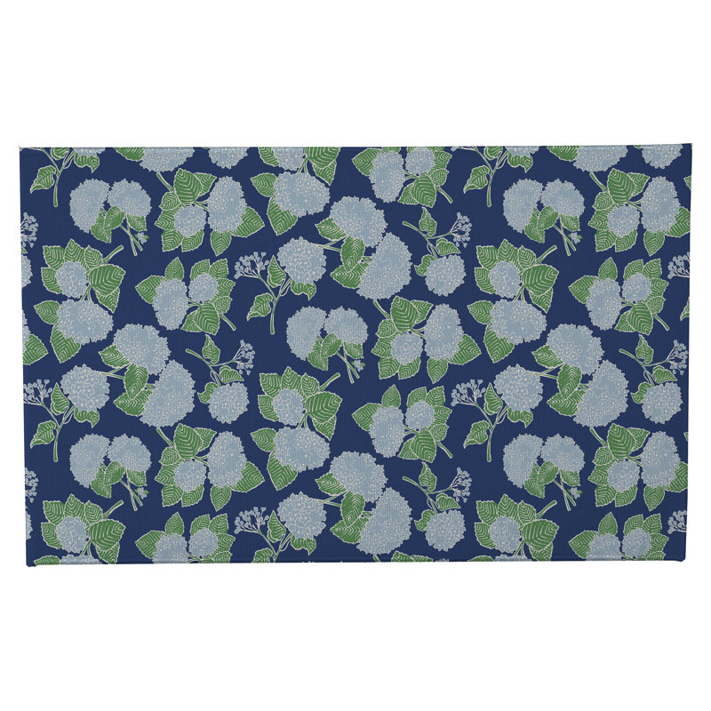 Hydrangea Non-Skid Bath Mat, Single - 24" L x 17" W, Navy Floral
