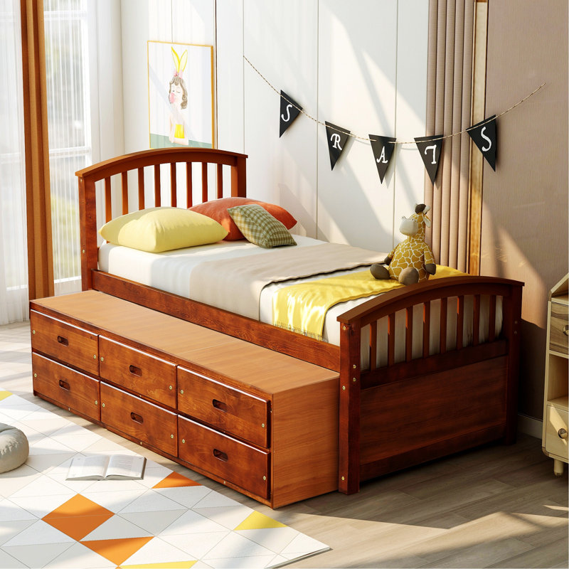 Lit plateforme simple avec rangement en bois massif Eckart, Noyer