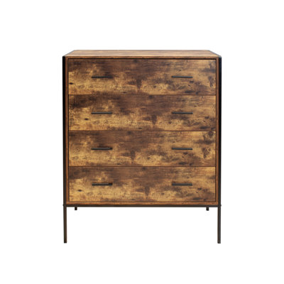 Industrial Style 4 Drawer Dresser,Rustic Brown Wood Storage Dresser Clothes Organizer With Sturdy Steel Frame, Chest With 4 Drawer, Storage Cabinet