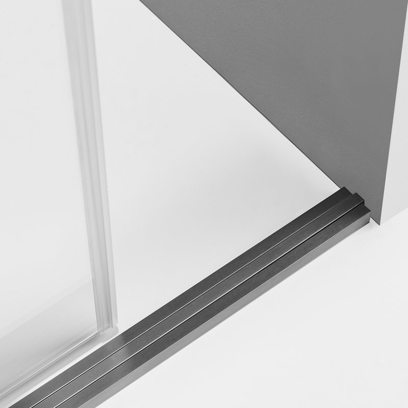 - W x 76'' H Single Added Door Frameless Shower Door with, Black