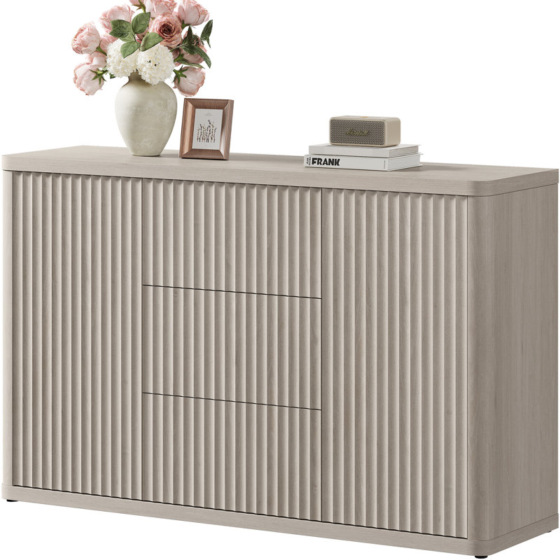 54.7'' W Modern 2-Door And 3-Drawer Fluted Sideboard With Adjustable Shelves, Natural Oak, 1