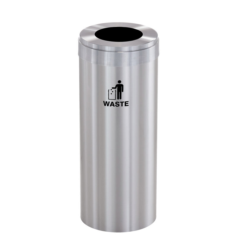 Aluminum Open Kitchen Trash Can, 15, 30" H x 12" W x 12" D