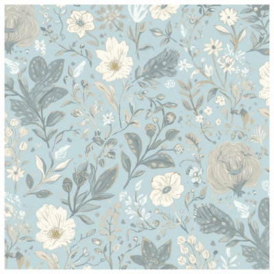 Tapisserie murale à motif floral bleu - Décoration murale fleurs