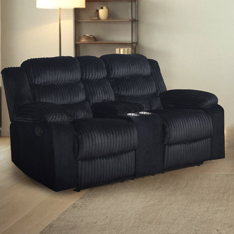 Jacobo Wood & Fabric Loveseat With Dual Recliner , Black