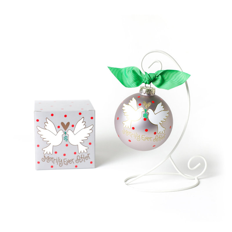 Ornement en verre Merrily Ever After 100 mm avec support blanc