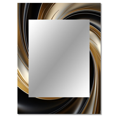 Abstract Liquid Gold And Black Spiral Swirl - Abstract Spirals Decorative Wall Mirror, Modern Mirror, Printed Metal Art