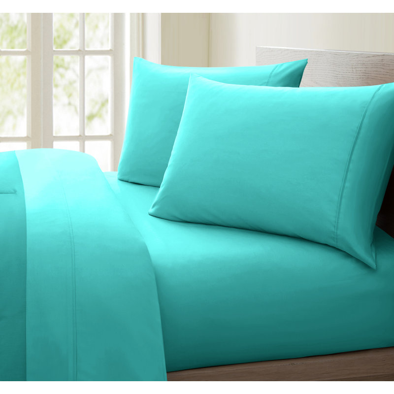 100% Cotton Sheet Set, California King Sheet Set with 2 Pillowcases, Aqua