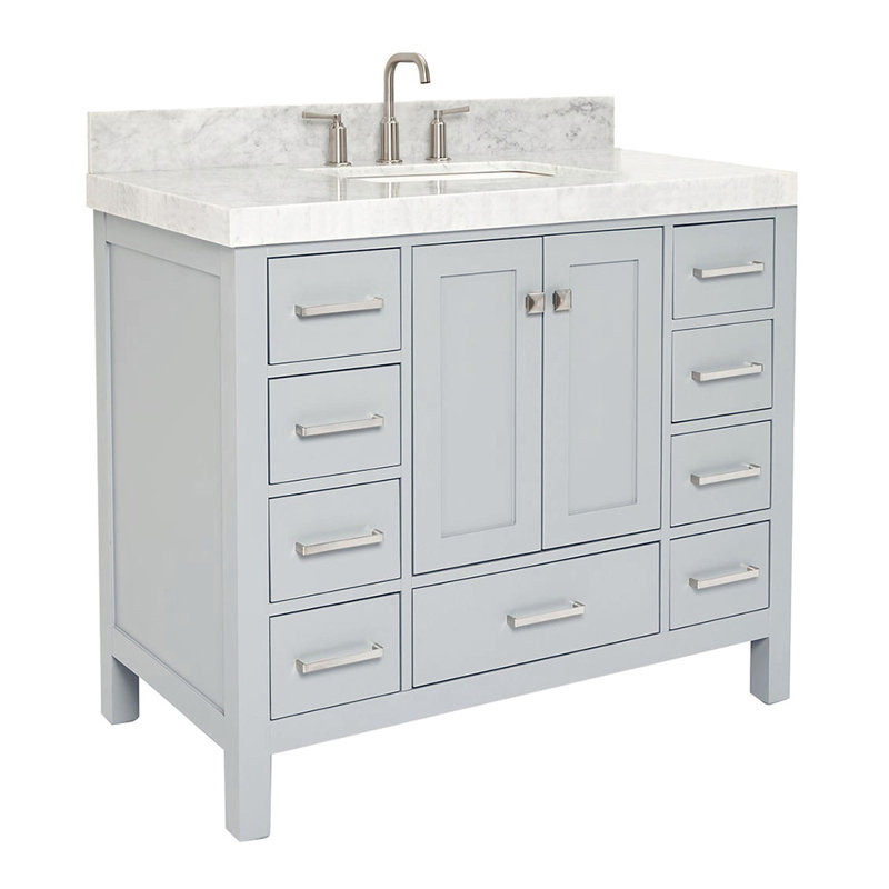 Ensemble de meuble-lavabo simple Cambridge, Forme rectangulaire, Gris / Nickel brossé, L 42 po