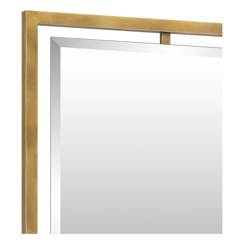 Adibah Matte Black Framed Mirror, Weathered Brass