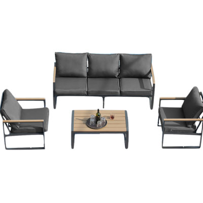 Outdoor 4 Patio - Aluminium, Grey Cushions, For Garden, Courtyard & Poolside Frame Furniture 4 Pieces, Garden