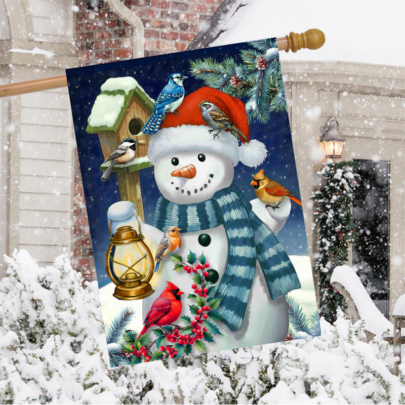 Drapeau bonhomme de neige et maison d'oiseaux d'hiver 28 x 40