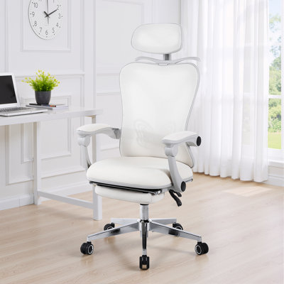 Ergonomic Office Chair With Footrest Home Office Desk Chair With Adjustable Lumbar Support And 3D Headrest, Mesh Comfortable Gaming Work Chair For Study Work