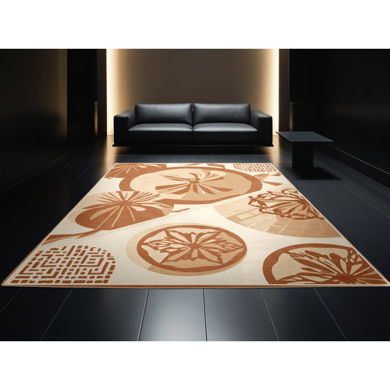 Machine Washable Easton Dumplings Global Inspired Block Print Rug in Beige – Beige Binding, 5x7