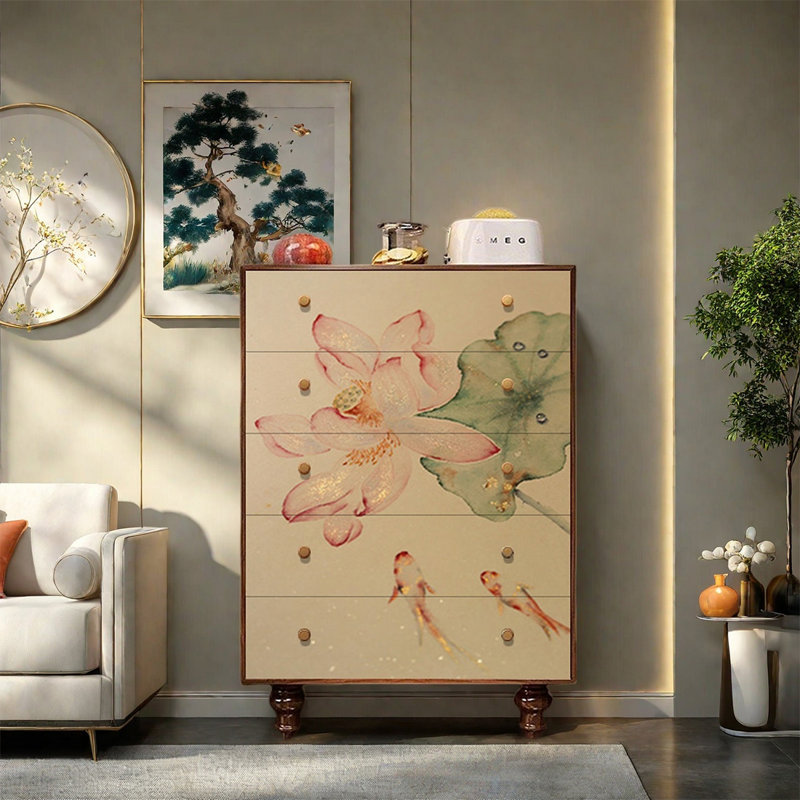 Armoire décorative en frêne avec tiroirs, Noyer